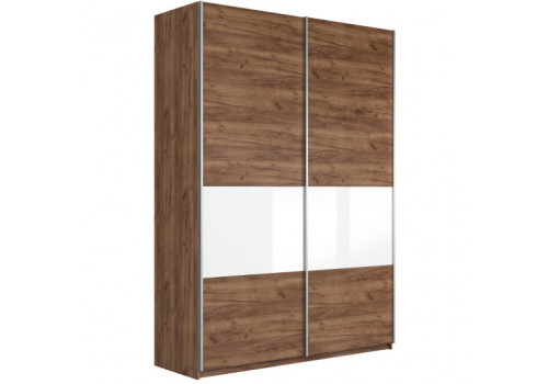Шкаф-купе Прайм 2-х дверный (3 секции ДСП/стекло белое) дуб крафт табачный